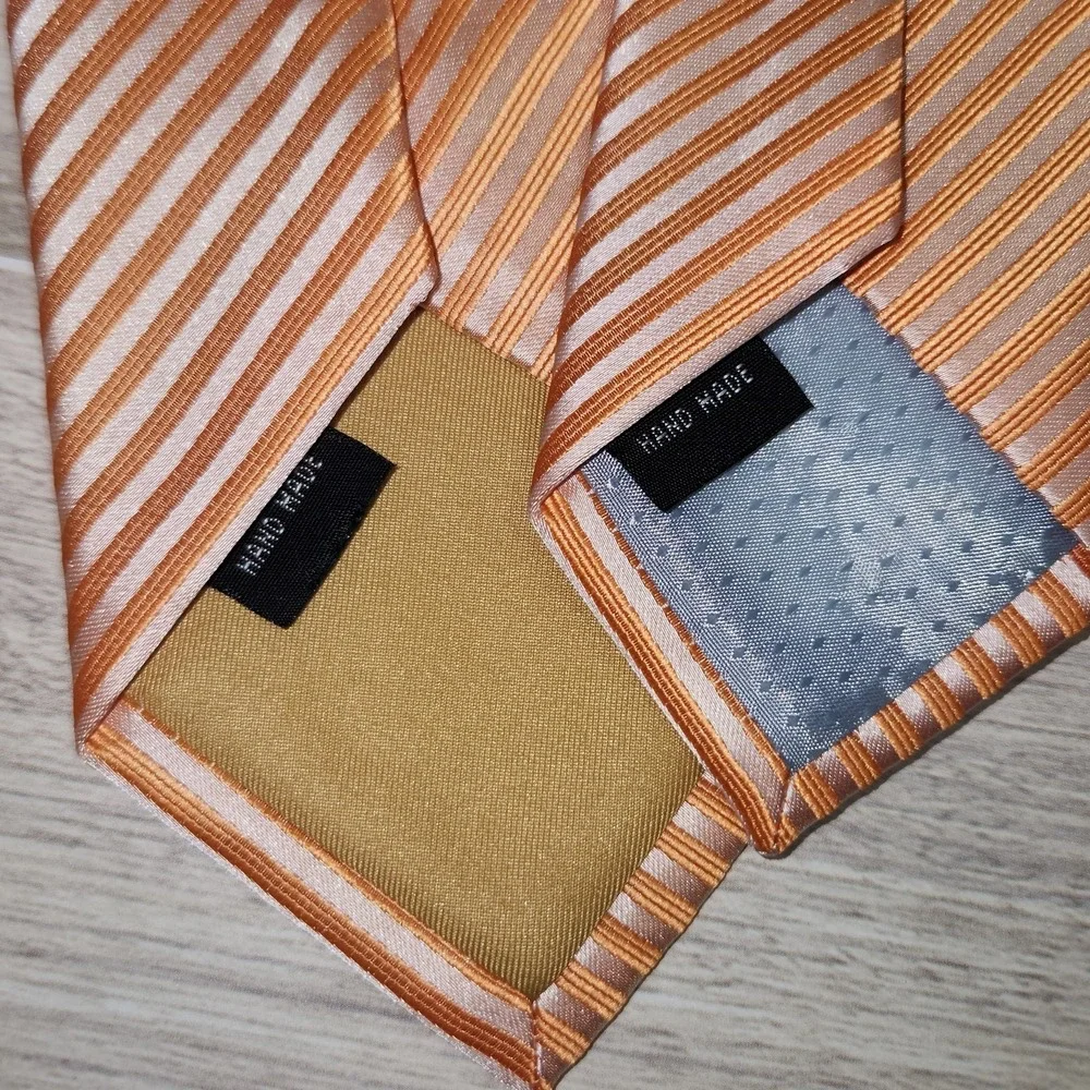 Puccini‎ Father & Son Matching Ties, Orange/Apricot Textured Stripes, Hand Made